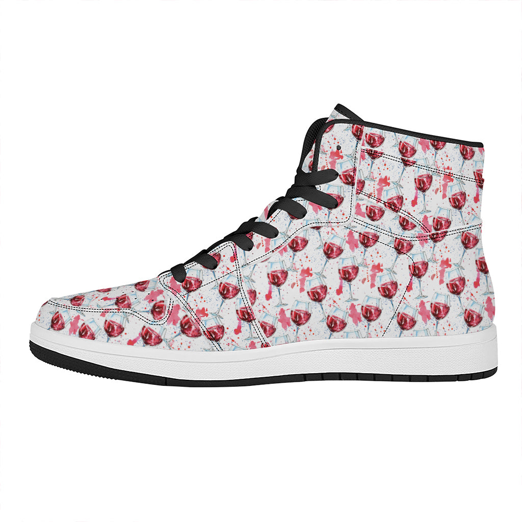 Splash Wine Pattern Print High Top Leather Sneakers