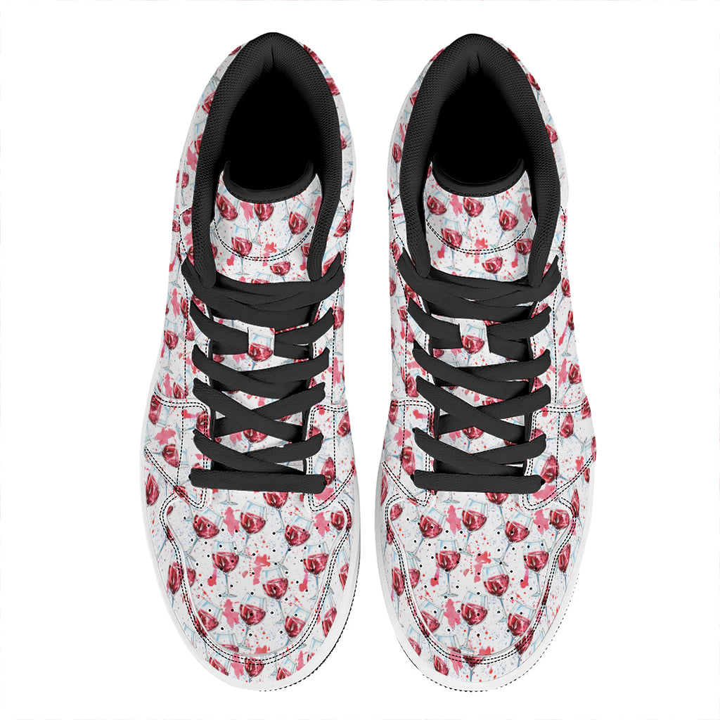 Splash Wine Pattern Print High Top Leather Sneakers