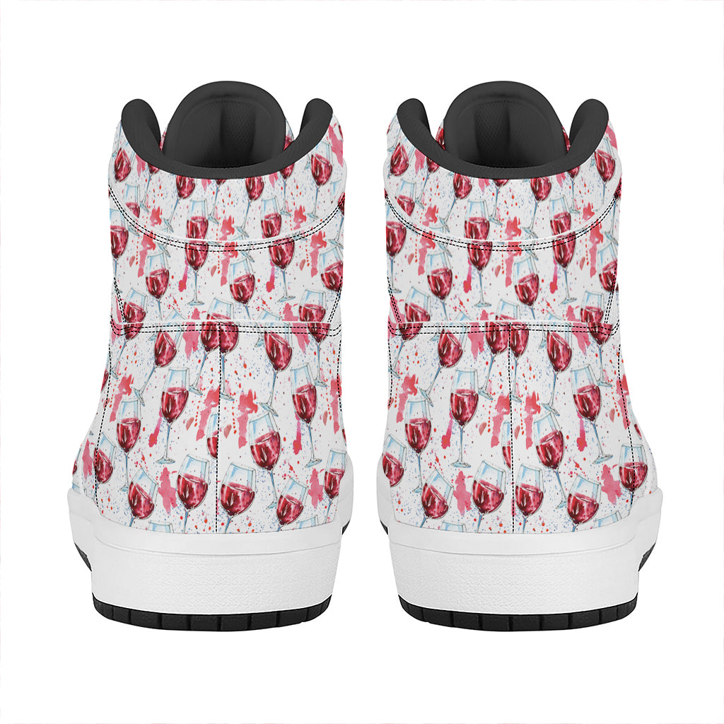 Splash Wine Pattern Print High Top Leather Sneakers