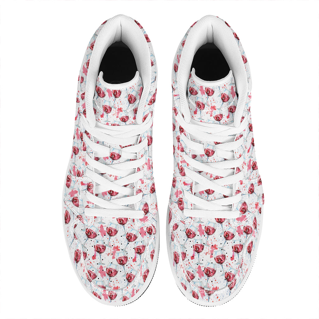 Splash Wine Pattern Print High Top Leather Sneakers