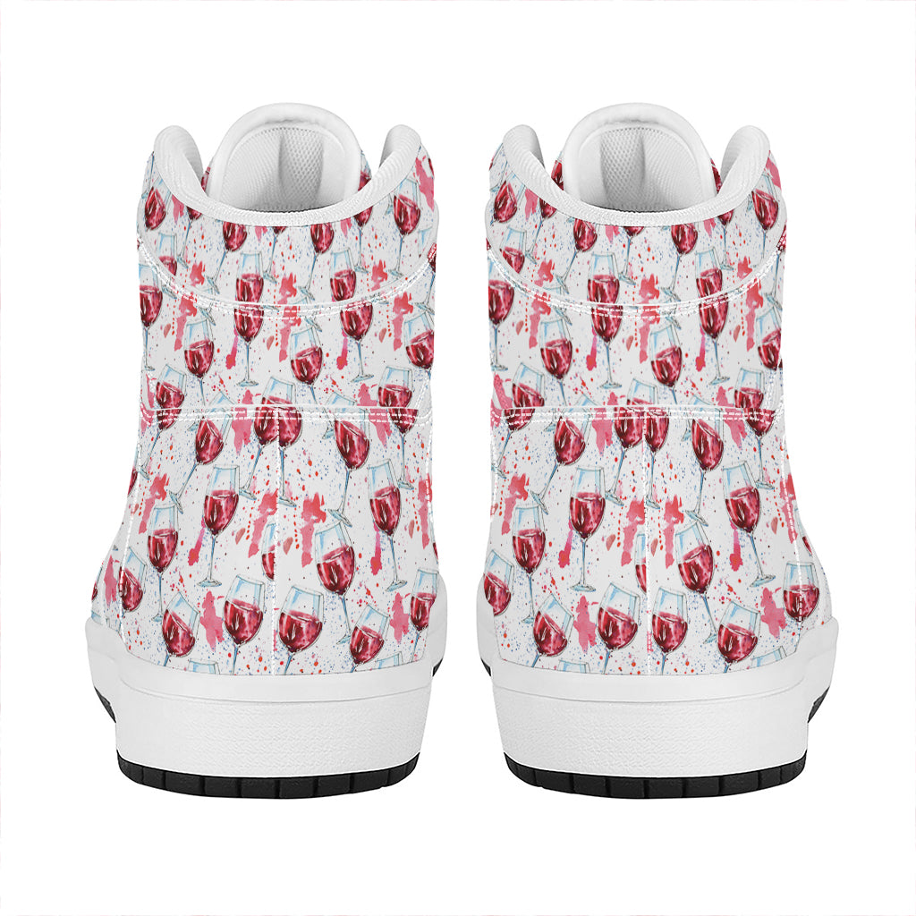 Splash Wine Pattern Print High Top Leather Sneakers