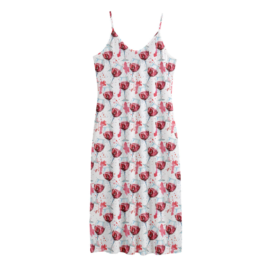 Splash Wine Pattern Print Jersey Midi Cami Dress