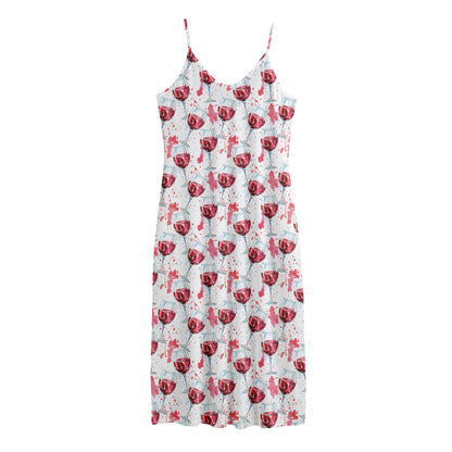 Splash Wine Pattern Print Jersey Midi Cami Dress