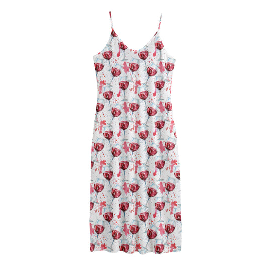 Splash Wine Pattern Print Jersey Midi Cami Dress