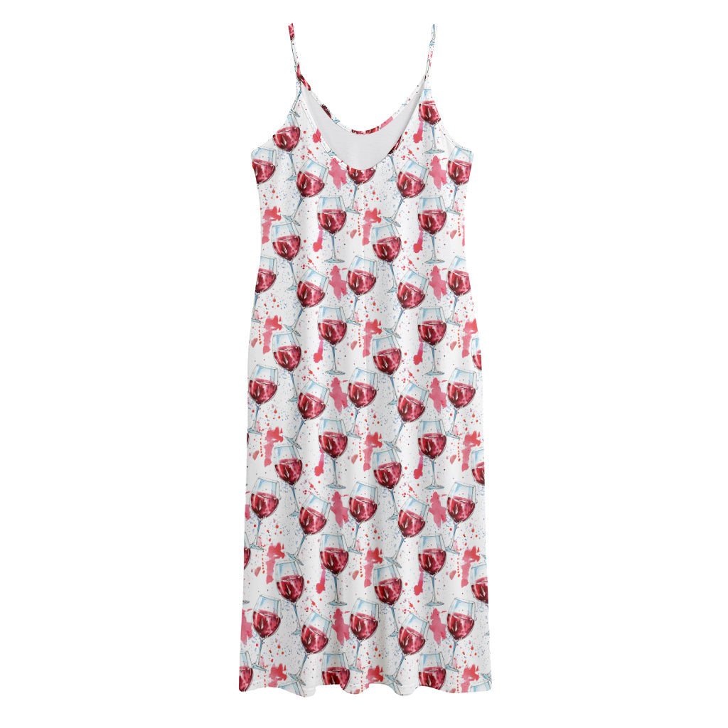 Splash Wine Pattern Print Jersey Midi Cami Dress