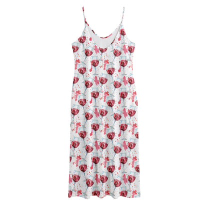 Splash Wine Pattern Print Jersey Midi Cami Dress