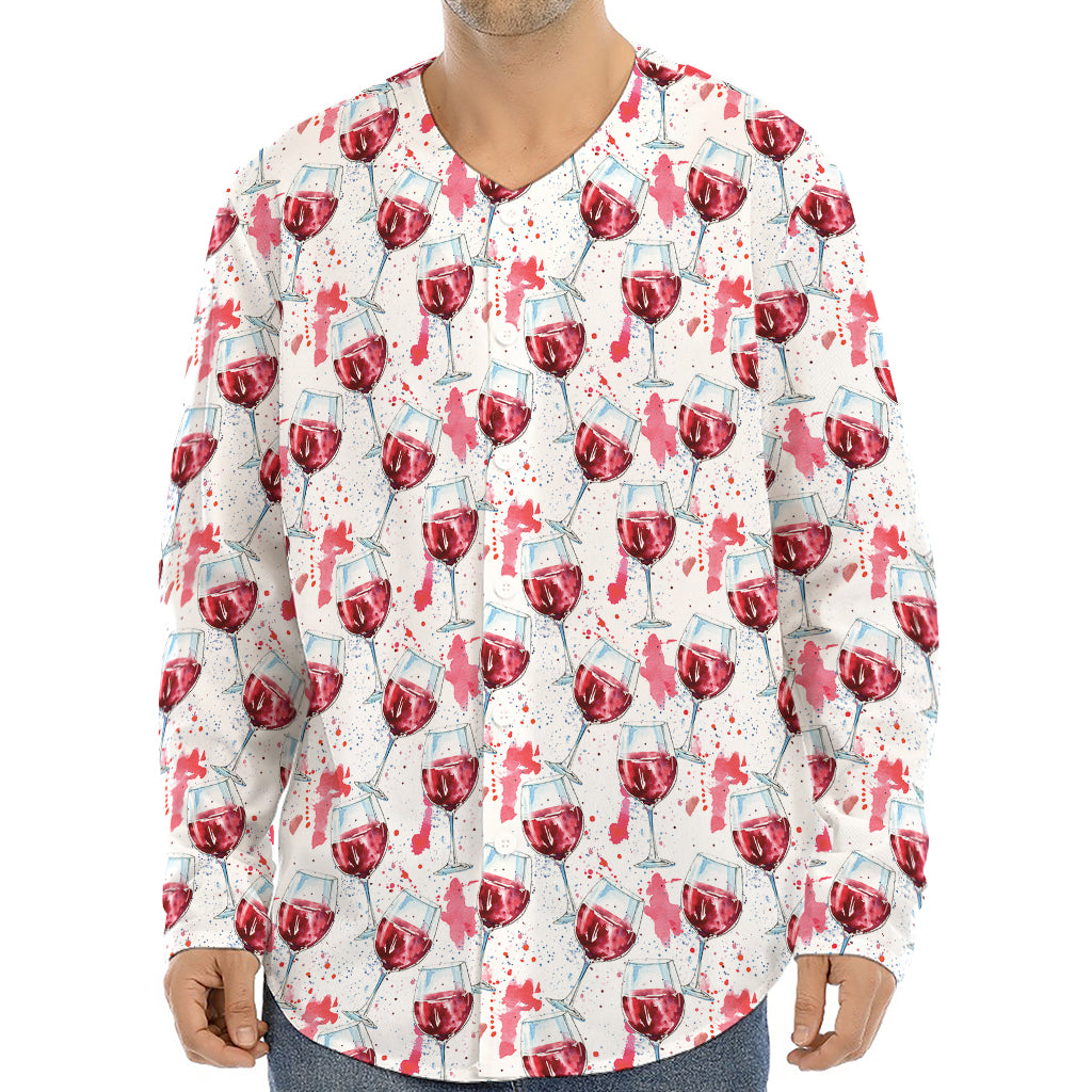 Splash Wine Pattern Print Long Sleeve Baseball Jersey