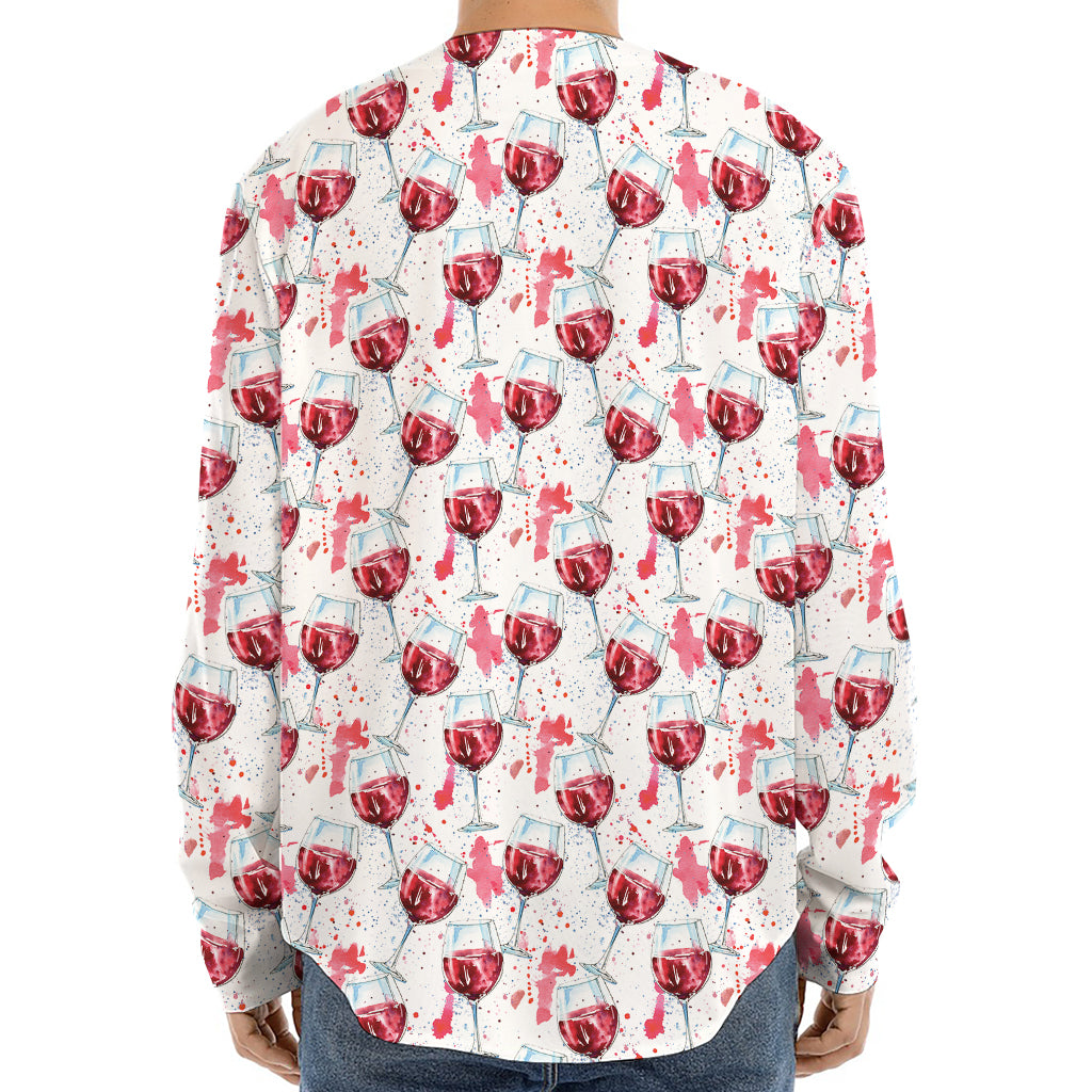 Splash Wine Pattern Print Long Sleeve Baseball Jersey