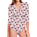 Splash Wine Pattern Print Long Sleeve Swimsuit