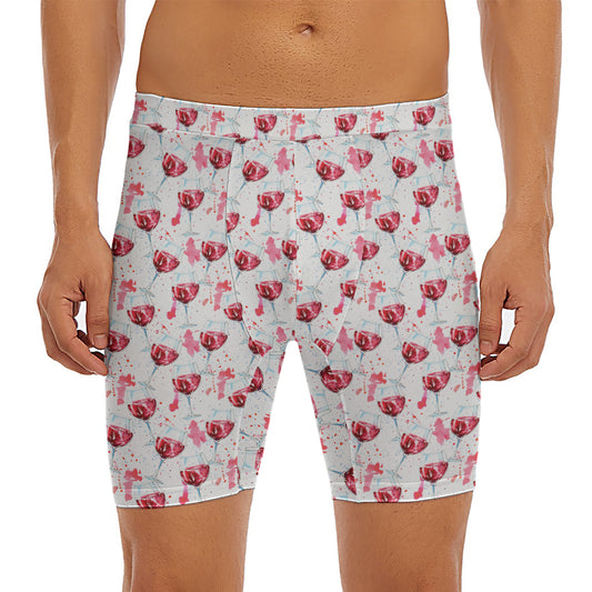 Splash Wine Pattern Print Men's Long Boxer Briefs