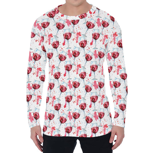 Splash Wine Pattern Print Men's Long Sleeve T-Shirt