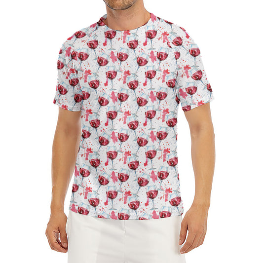 Splash Wine Pattern Print Men's Short Sleeve Rash Guard
