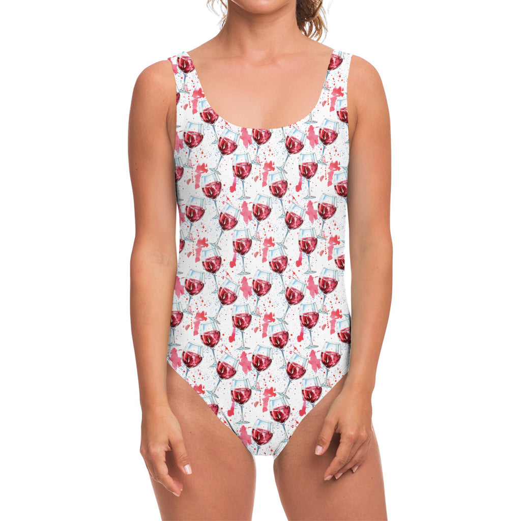 Splash Wine Pattern Print One Piece Swimsuit