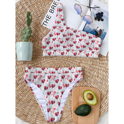 Splash Wine Pattern Print One Shoulder Bikini Top