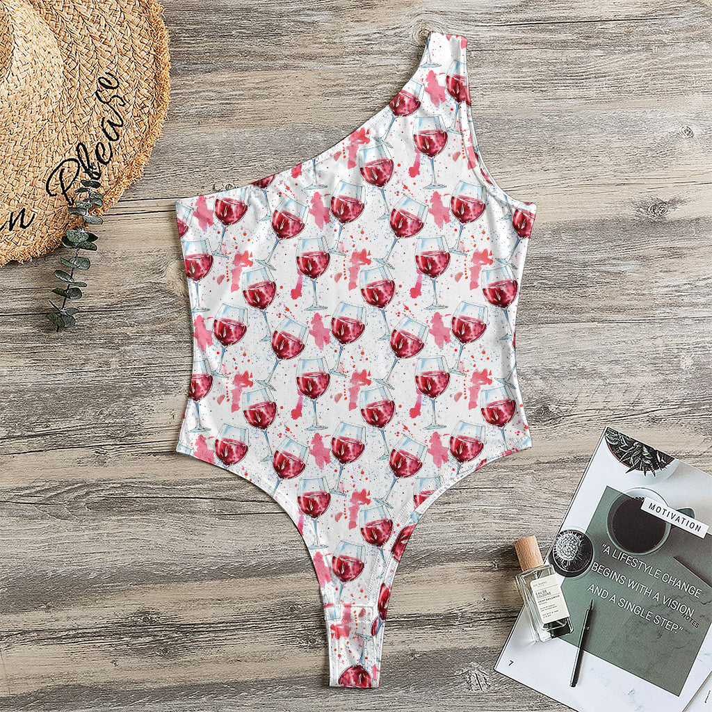 Splash Wine Pattern Print One Shoulder Bodysuit