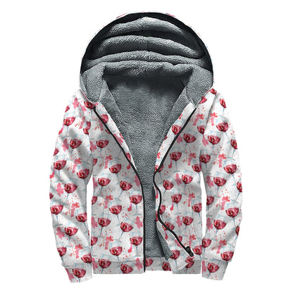 Splash Wine Pattern Print Sherpa Lined Zip Up Hoodie