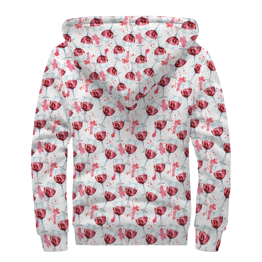 Splash Wine Pattern Print Sherpa Lined Zip Up Hoodie