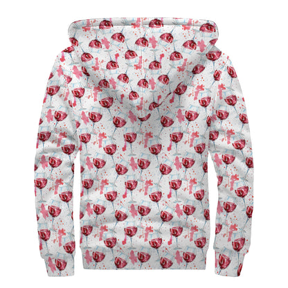 Splash Wine Pattern Print Sherpa Lined Zip Up Hoodie