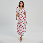 Splash Wine Pattern Print Short Sleeve Maxi Dress