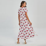 Splash Wine Pattern Print Short Sleeve Maxi Dress