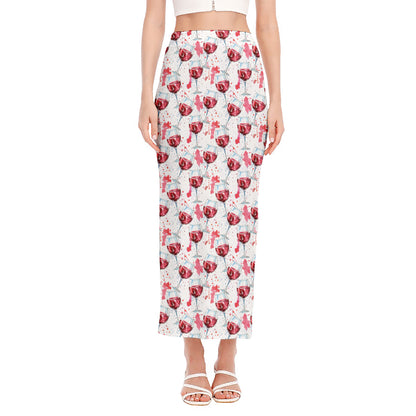 Splash Wine Pattern Print Side Slit Maxi Skirt