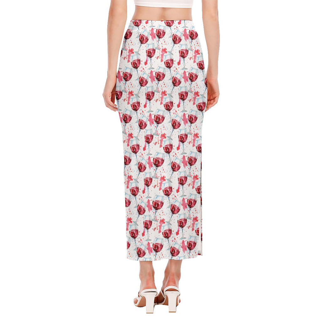 Splash Wine Pattern Print Side Slit Maxi Skirt