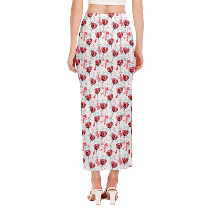 Splash Wine Pattern Print Side Slit Maxi Skirt