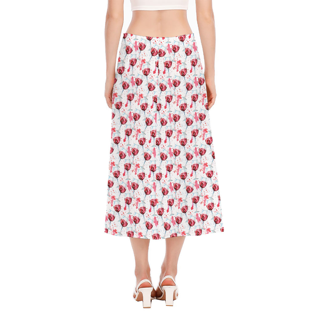 Splash Wine Pattern Print Side Slit Midi Skirt