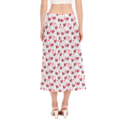 Splash Wine Pattern Print Side Slit Midi Skirt