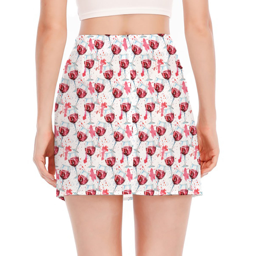 Splash Wine Pattern Print Side Slit Mini Skirt