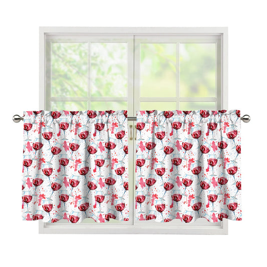 Splash Wine Pattern Print Tier Curtains