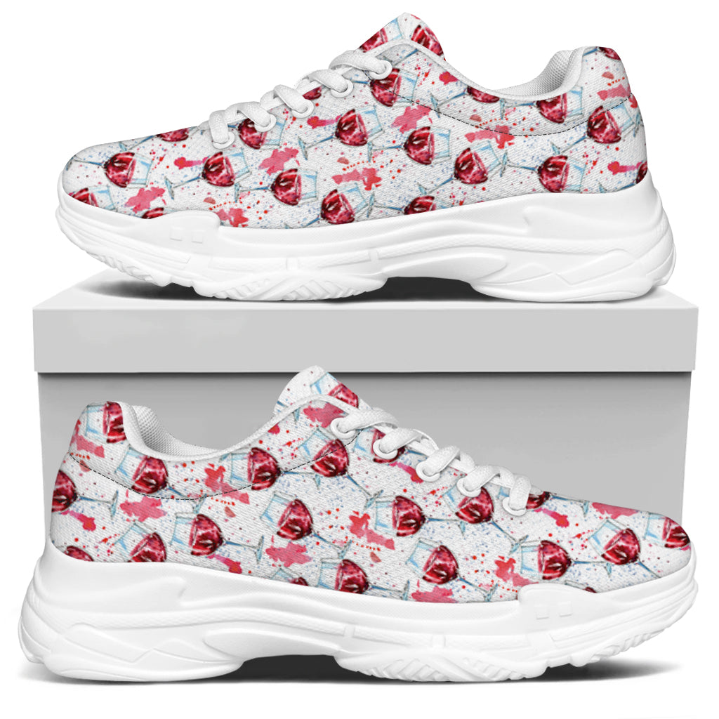 Splash Wine Pattern Print White Chunky Shoes