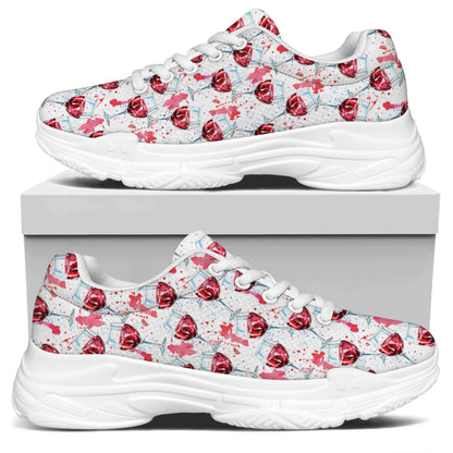 Splash Wine Pattern Print White Chunky Shoes