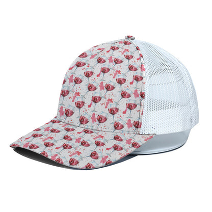 Splash Wine Pattern Print White Mesh Trucker Cap
