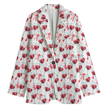 Splash Wine Pattern Print Women's Cotton Blazer