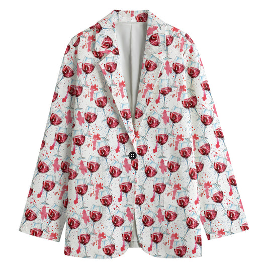 Splash Wine Pattern Print Women's Cotton Blazer