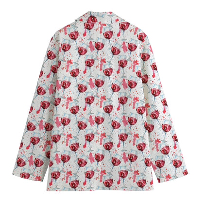 Splash Wine Pattern Print Women's Cotton Blazer