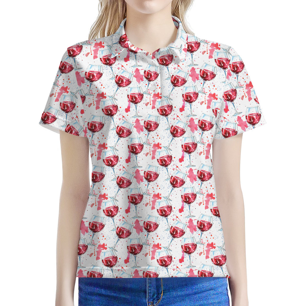 Splash Wine Pattern Print Women's Polo Shirt