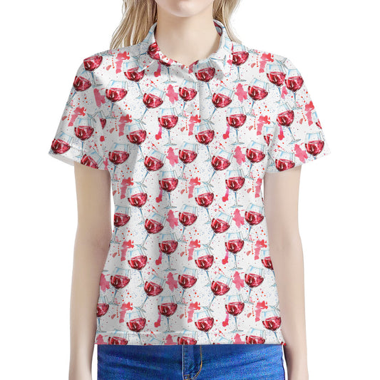 Splash Wine Pattern Print Women's Polo Shirt