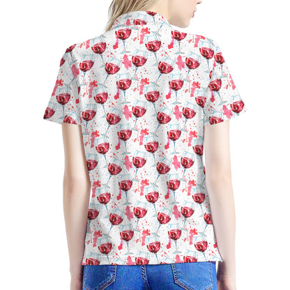 Splash Wine Pattern Print Women's Polo Shirt