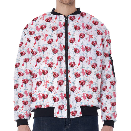 Splash Wine Pattern Print Zip Sleeve Bomber Jacket