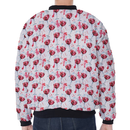 Splash Wine Pattern Print Zip Sleeve Bomber Jacket