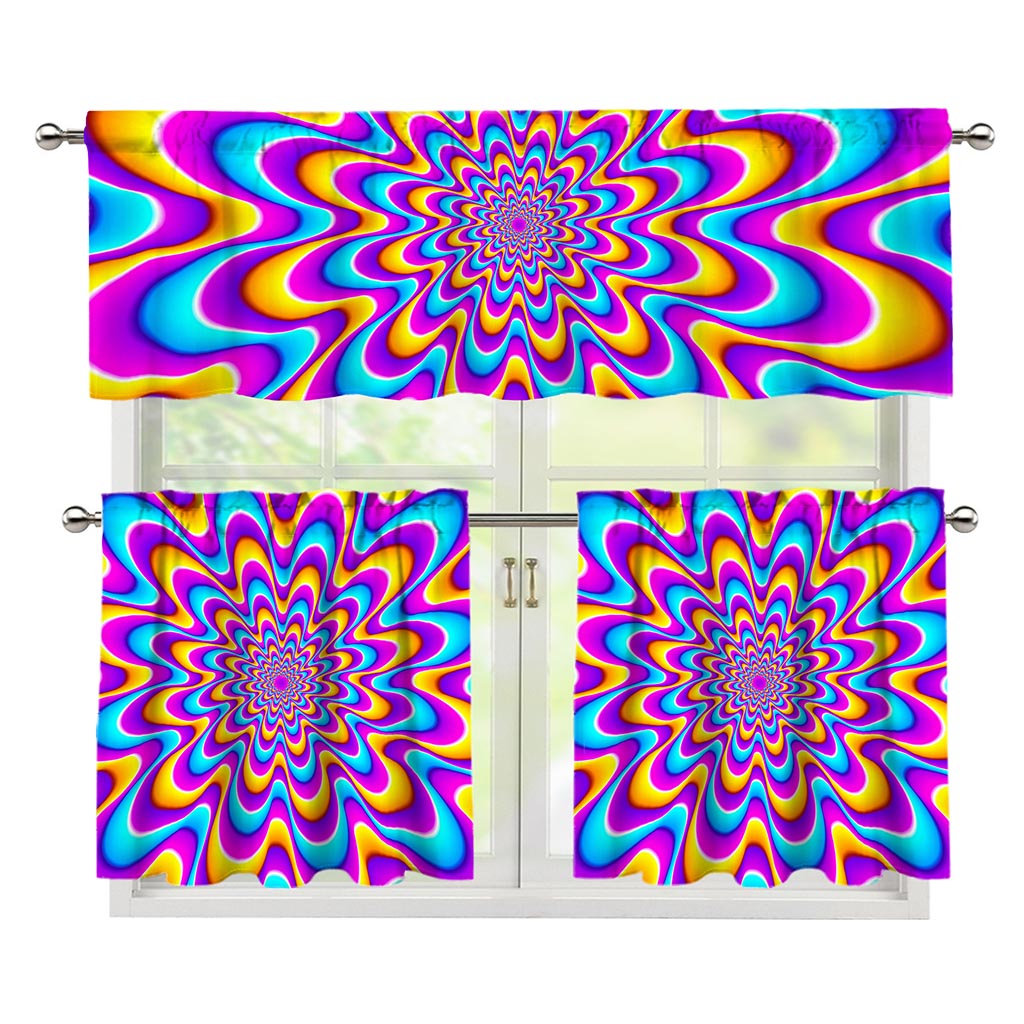 Splashing Colors Moving Optical Illusion 3 Piece Kitchen Curtains