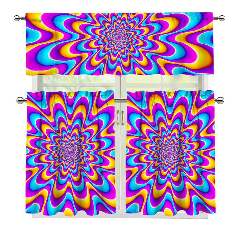 Splashing Colors Moving Optical Illusion 3 Piece Kitchen Curtains