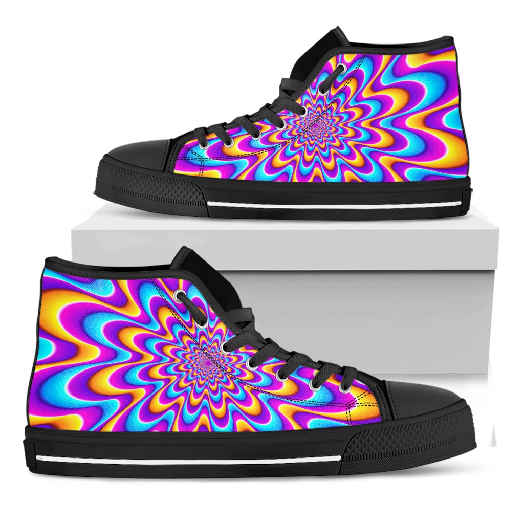 Splashing Colors Moving Optical Illusion Black High Top Sneakers