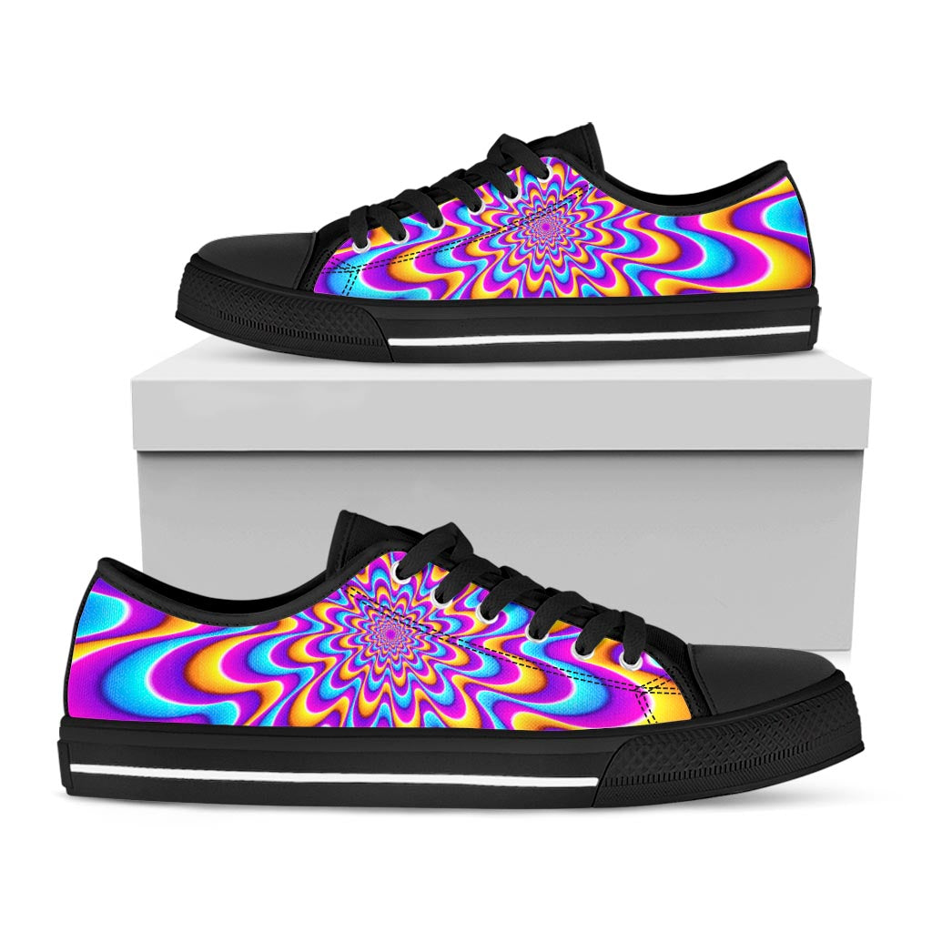 Splashing Colors Moving Optical Illusion Black Low Top Sneakers