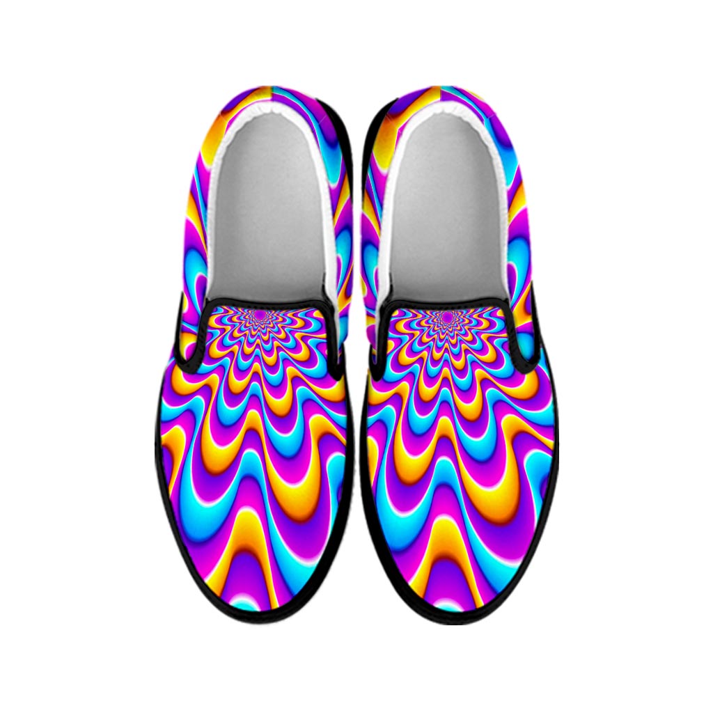 Splashing Colors Moving Optical Illusion Black Slip On Sneakers