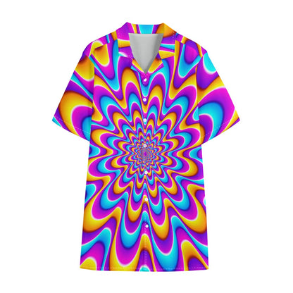 Splashing Colors Moving Optical Illusion Cotton Hawaiian Shirt
