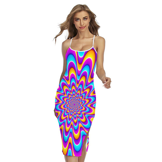 Splashing Colors Moving Optical Illusion Cross Back Cami Dress