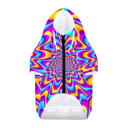 Splashing Colors Moving Optical Illusion Dog Zip Up Hoodie